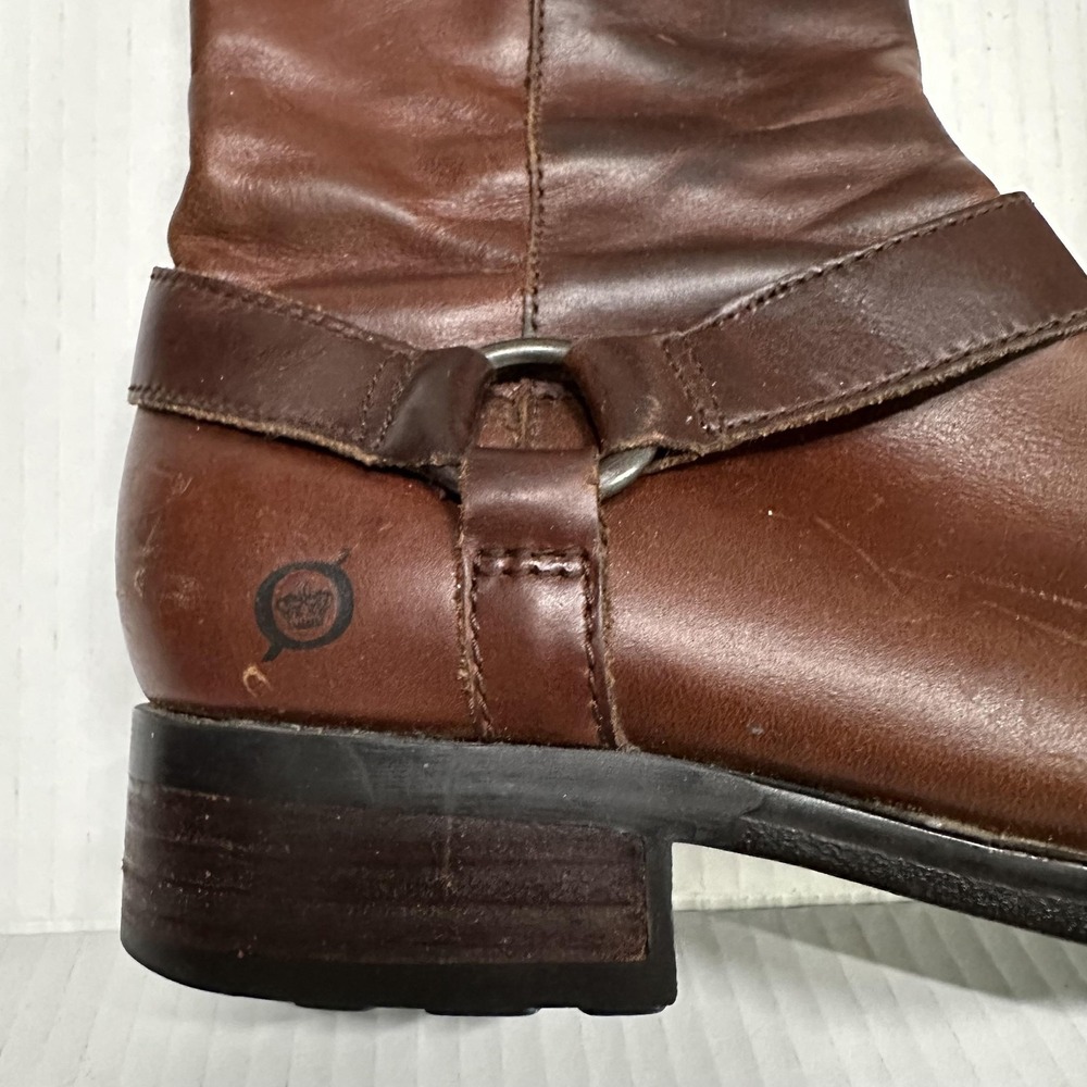 Born Riding Boots Womens 7.5 Brown Leather Knee High Zip Strap Block Heel W62417 - Picture 2 of 11